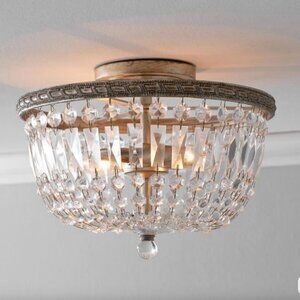 Pottery Barn Clarissa semi-flush mount cut glass light fixture chandelier silver